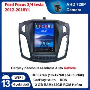Ford Focus 3 / 4 Tesla（2012-2018）2GB Ram 32GB Rom Android Multimedya Sürüm 14 Kablosuz Carplay Navigasyon 9.7 Inç Tesla Ekran