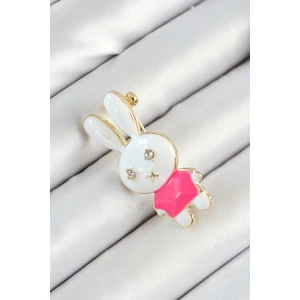 Zirkon Taş Detaylı Beyaz ve Pembe 3D Tavşan Figürlü Kadın Broş - Lisinya