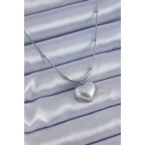 316L Çelik Gümüş Renk Incili Kalp Model Minimal Top Detay Kadın Kolye - Lisinya