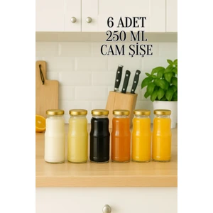 6 Adet 250 ml Şeffaf Sürahi Süt, Ayran, Su, Limonata, Meşrubat Şişesi Metal Kapaklı Cam Şişe
