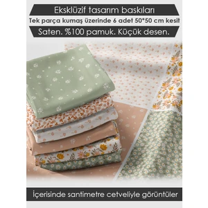 %100 Pamuk Saten Kumaş Panel – 6 Desenli Dijital Baskılı Tek Parça Patchwork Kumaş | 140 G/m², 155×100 cm