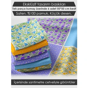 6 Adet 50x50 cm %100 Pamuk Patchwork Kumaş Seti – Dikiş ve El İşi İçin