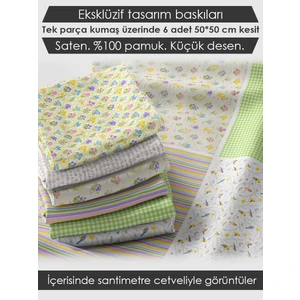 6 Adet 50x50 cm %100 Pamuk Patchwork Kumaş Seti – Dikiş ve El İşi İçin