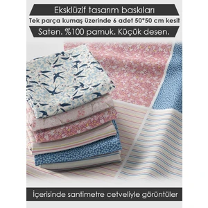 6 Adet 50x50 cm %100 Pamuk Patchwork Kumaş Seti – Dikiş ve El İşi İçin