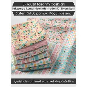 6 Adet 50x50 cm %100 Pamuk Patchwork Kumaş Seti – Dikiş ve El İşi İçin