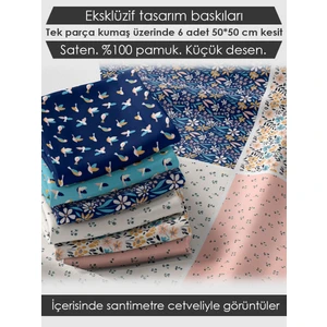 6 Adet 50x50 cm %100 Pamuk Patchwork Kumaş Seti – Dikiş ve El İşi İçin
