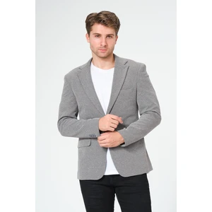 Erkek Slim Fit Blazer Ceket Gri Siyah Desenli