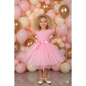 Pembe Renk Tütülü Çocuk Abiye Elbise Gösteri Elbisesi ABY236