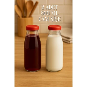 2 Adet Plastik Kapaklı 500 ml Sürahi Süt, Ayran, Su, Limonata Meşrubat Şişesi Cam Şişe 500CC