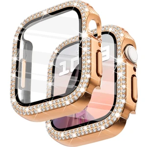 Apple Watch Seri 10 & 11 UYUMLU(42MM) Temperli Cam+Ekran Koruyucu Elmas Detaylı Kılıf