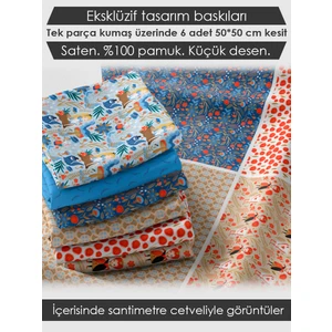 6 Adet 50x50 cm %100 Pamuk Patchwork Kumaş Seti – Dikiş ve El İşi İçin