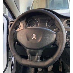 Dikişli Direksiyon Kılıfı Siyah Deri Noktalı Deri Siyah Dikişli Peugeot 301 Için