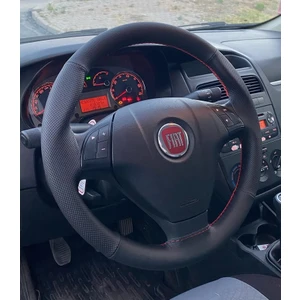 Dikişli Direksiyon Kılıfı Siyah Deri Noktalı Deri Kırmızı Dikişli F.ıat Linea Için