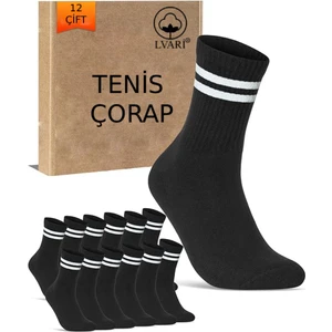 Unisex 12 Çift Pamuklu Çemberli Siyah Spor Çorabı Tenis Model