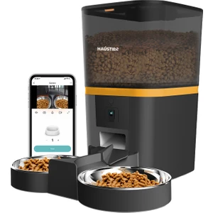 QQ005-Dual Kameralı Akıllı Otomatik Kedi Mama Kabı, App Uzaktan Kontrol, Sesle Çağırma, 480P Kamera, 6lt Hazne, Çift Metal Kase