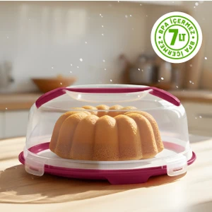 Kilitli Kapaklı Pasta Kek Börek Taşıma ve Saklama Kabı – Büyük Boy 34 Cm, 7 Lt Kek Fanusu, Bpa Içermez