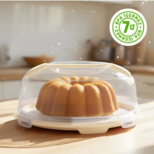 Kilitli Kapaklı Pasta Kek Börek Taşıma ve Saklama Kabı – Büyük Boy 34 Cm, 7 Lt Kek Fanusu, Bpa Içermez