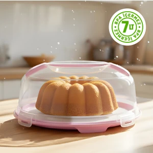 Kilitli Kapaklı Pasta Kek Börek Taşıma ve Saklama Kabı – Büyük Boy 34 Cm, 7 Lt Kek Fanusu, Bpa Içermez