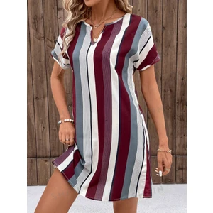 The Kethen Kadın Kısa Kollu V Yakalı Çizgi Baskılı Süprem Elbise