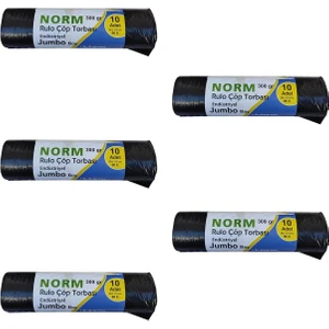 Endüstriyel Jumbo Çöp Torbası Poşeti - 2 Kat - Siyah - 300 Gr. - 90 Lt. - 80 x 110 Cm. / 5 Rulo