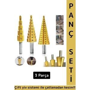 Premium Dayanıklı Çift Yiv Sistemli Çatlamadan Kesim Sac Delme Kademeli Matkap Ucu Panç Seti 3 Parça