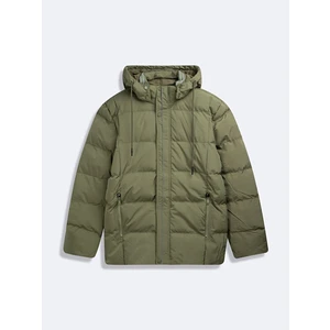 Uzun Kollu Kapüşonlu Şişme Yeşil Mont