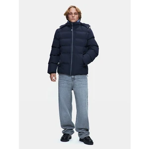 Uzun Kollu Kapüşonlu Şişme Lacivert Mont