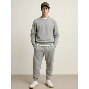 Uzun Kollu Sıfır Yaka Basıc Gri Sweatshırt