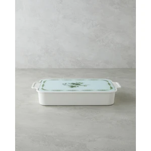 Plantopia Melamin 6'lı Cam Kapaklı Kahvaltılık 39X21 cm Beyaz - Yeşil