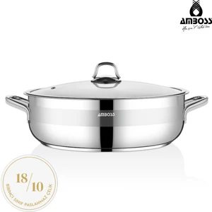 Saphire Paslanmaz Çelik 32 cm Cam Kapaklı Basık Tencere