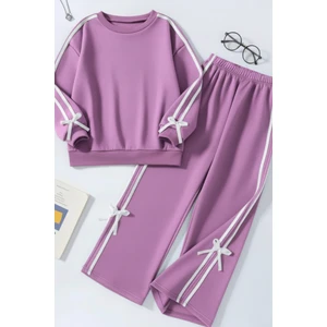 Kız Çocuk Çift Şerit Kurdele Eşofman Takımı 4-16 Yaş 12204