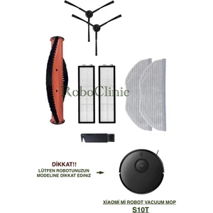 Xiaomi Mi Robot Vacuum S10T Robot Süpürge Uyumlu Yedek Ana Fırça, Yan Fırça, Hepa Filtre, Mop - 8 Parça