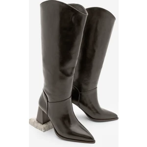 Kadın Sivri Burun Kalın Topuklu Fermuarsız Topuklu Çizme Tines