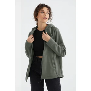 Çağla Kapüşonlu Fermuarlı Rahat Form Kadın Polar Sweatshirt - 97233
