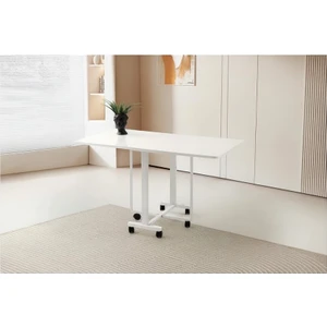 Katlanır Portatif Tekerlekli Mutfak ve Balkon Masası Beyaz Sadece Masa Gönderilir