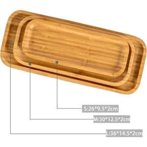 Doğal Bambu 3 Lü Dikdörtgen Tabak Seti