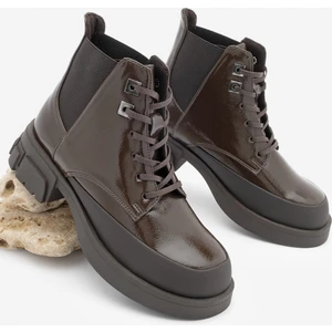 Kadın Bağcıklı Lastikli Kalın Topuklu Kısa Postal Bot Kenvo