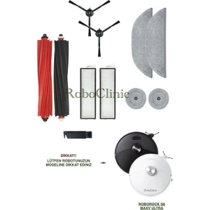 Roborock S8 Maxv Ultra Robot Süpürge Uyumlu Yedek Fırça, Hepa Filtre, Mop, Yan Pad - 11 Parça