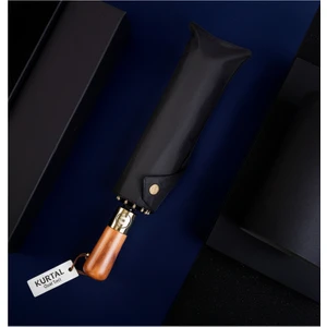 Lüks Ahşap Saplı 10 Telli Tam Otomatik Aç Kapa Rüzgar Kırmaz Güçlü Siyah Şemsiye