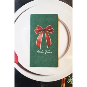 Zarif Fiyonk Tasarım Baskılı Yeşil Yılbaşı Peçetesi 12LI Paket