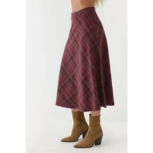 Kadın A-Form Kalın Midi Etek Kırmızı