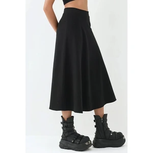Kadın A-Form Kalın Midi Etek Siyah