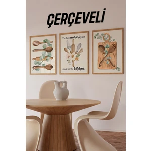 🍴 “the Best Memories Are Made In The Kitchen” – Mutfak Temalı Çerçeveli 3’lü Tablo Seti CRV1050 23 x 32