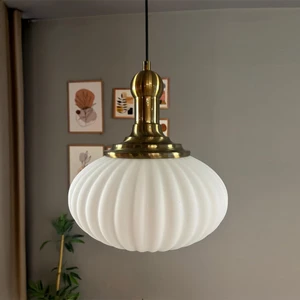 Elegant Beyaz Cam Tekli Avize Eskitme Long Knob Başlık Sarkıt Lamba Restoran Salon Aydınlatma