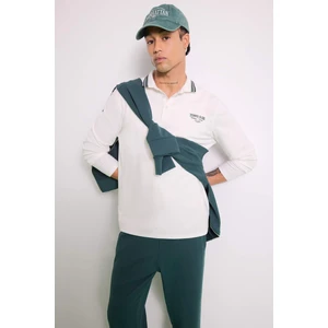 Standart Fit Polo Yaka Baskılı Sporcu Uzun Kollu Tişört F0379AX25AU