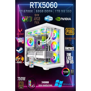 TCW10 Ryzen 7 5700X 32GB 1tb M.2 SSD RTX5060 8gb Sıvı Soğutmalı Beyaz Masaüstü Oyuncu Bilgisayarı