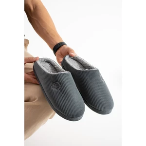 Erkek Ev Terliği Gondol Fitilli Kadife Nakışlı Yumuşak Sessiz Taban Kışlık Terlik