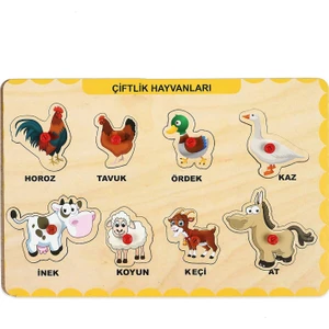 Ahşap Tutmalı Eğitici Yapboz Çiftlik Hayvanlar