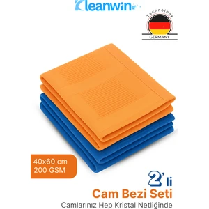 Shine 2’li 40X60CM Mikrofiber Cam Bezi Seti – Mavi ve Turuncu, Ev ve Araç Cam Temizlik Bezi