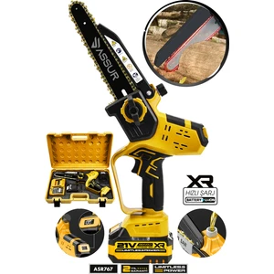 21V Çift Akü Otomatik Yağlamalı El Testeresi Ağaç Odun Dal Kesme Budama Dijital Gösterge